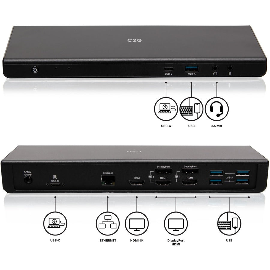Station d'accueil pour triple écran USB C C2G, HDMI, DisplayPort, Ethernet, USB - Alimentation jusqu'à 85 W C2G54535