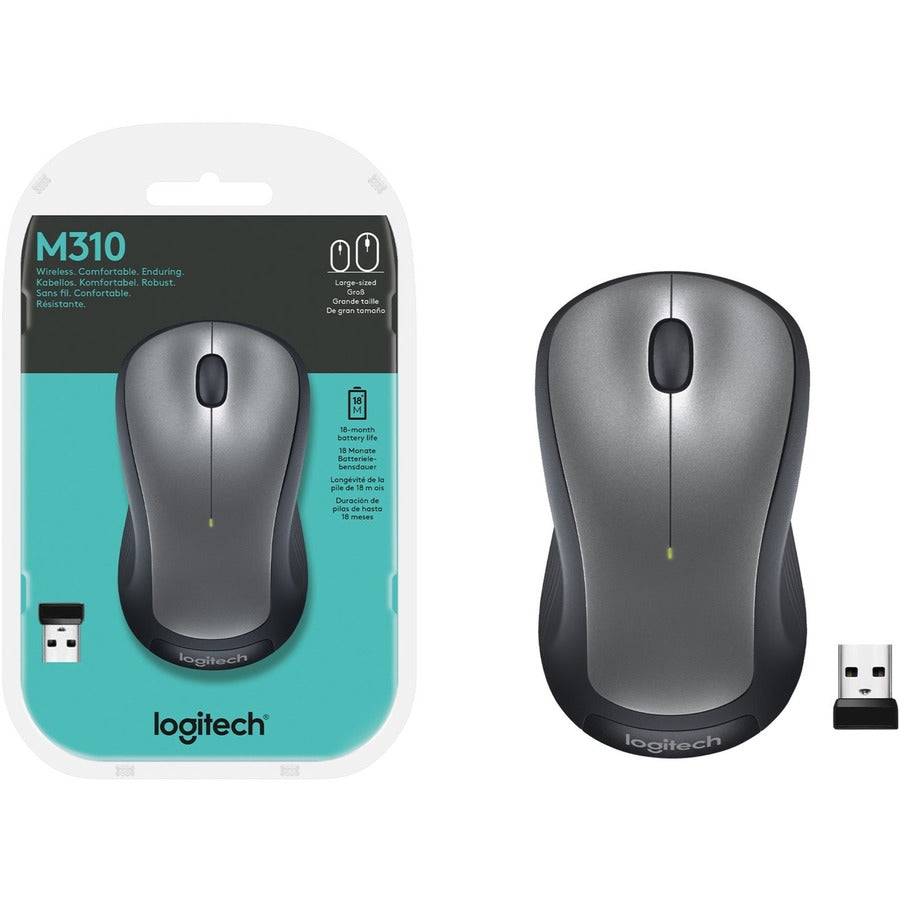 Souris sans fil Logitech M310, 2,4 GHz avec récepteur USB Nano, suivi optique 1000 DPI, batterie de 18 mois, ambidextre, compatible avec PC, Mac, ordinateur portable, Chromebook (ARGENT) 910-001675