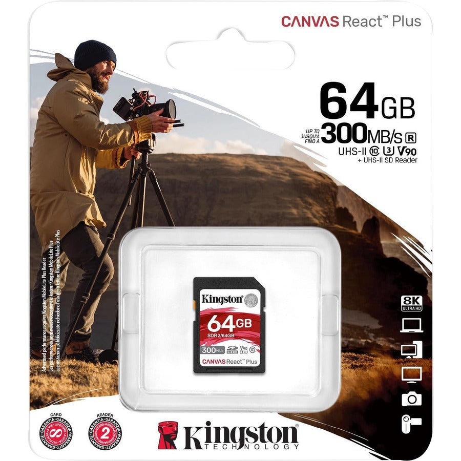 Kingston Canvas React Plus SDR2 64 Go Classe 10/UHS-II (U3) V90 SDXC SDR2/64 Go