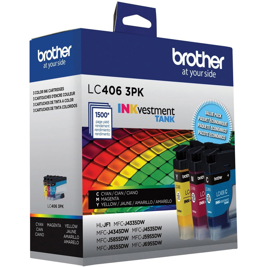 Cartouche d'encre à jet d'encre d'origine Brother INKvestment LC4063PK à rendement standard - Cyan, Magenta, Jaune - Lot de 3 LC4063PKS