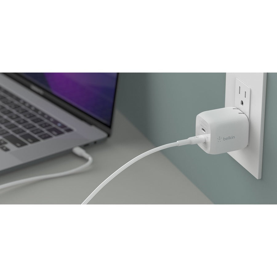 Chargeur mural Belkin BoostCharge Pro Dual USB-C GaN avec chargeur PPS 45 W pour ordinateur portable Chromebook - Adaptateur secteur WCH011DQWH