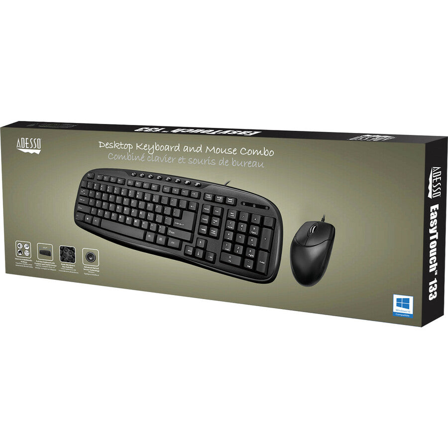 Ensemble clavier et souris multimédia USB de bureau Adesso EasyTouch AKB-133CB AKB-133CB