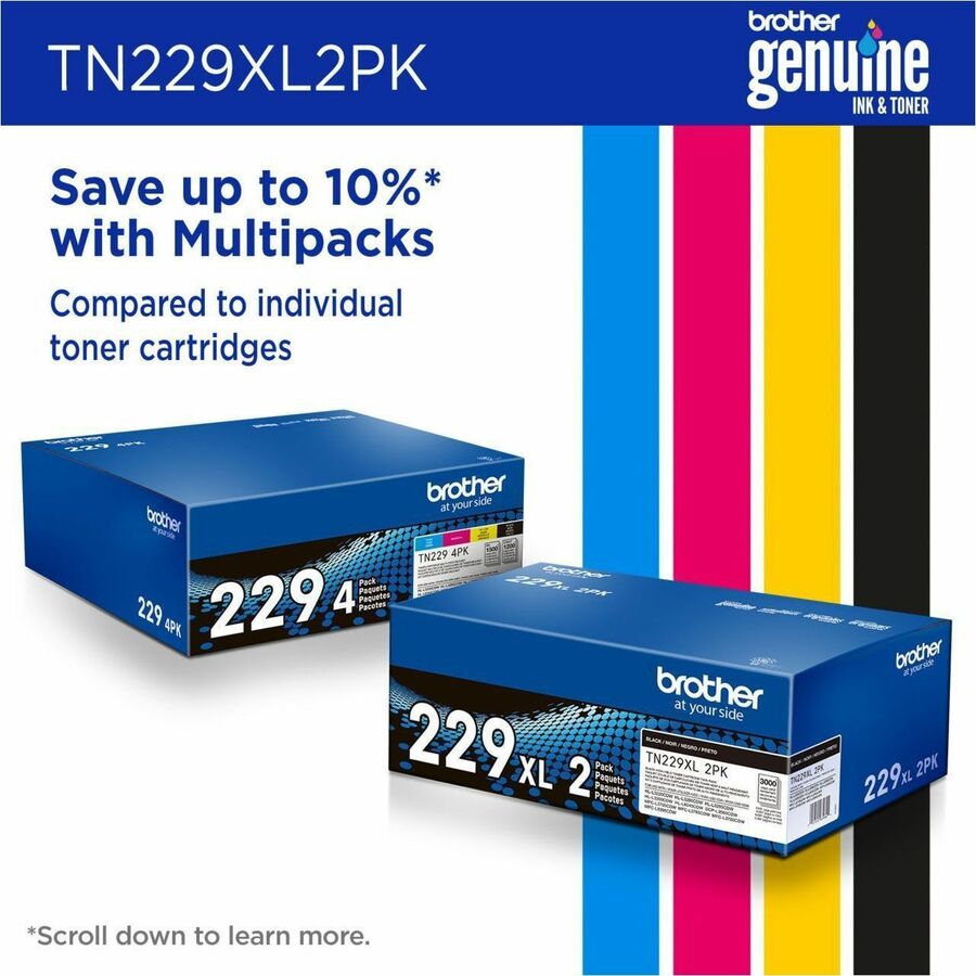 Cartouche de toner laser haute capacité d'origine Brother - Pack double - Noir - Lot de 2 TN229XL2PK