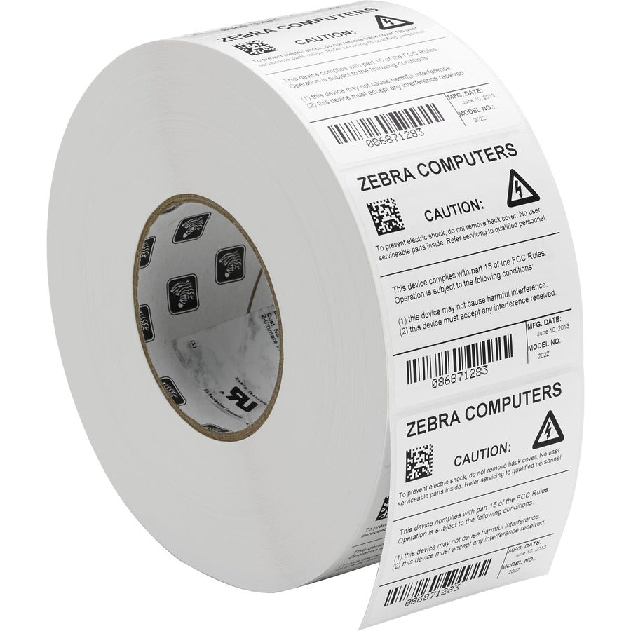 Étiquette Zebra en polyester 2 x 0,5 po Transfert thermique Zebra Z-Ultimate 3000T Blanc 1 po noyau 18943