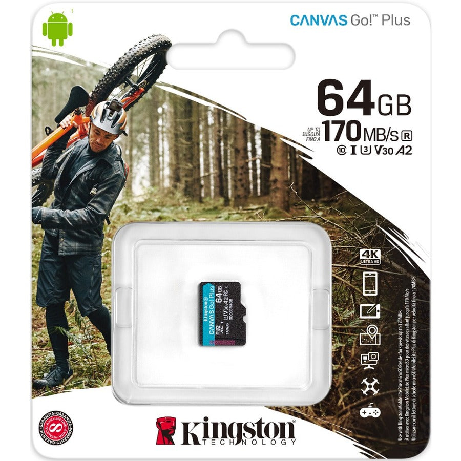 Carte microSDXC Kingston Canvas Go! Plus SDCG3 64 Go Classe 10/UHS-I (U3) SDCG3/64GBSP