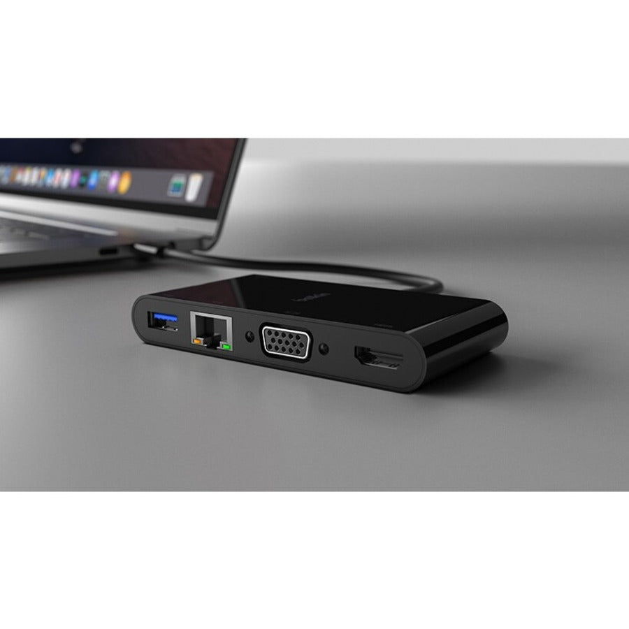Adaptateur multiport USB-C Belkin, USB-C vers HDMI - USB A 3.0 - VGA - Ethernet, jusqu'à une résolution 4K AVC005BK-BL