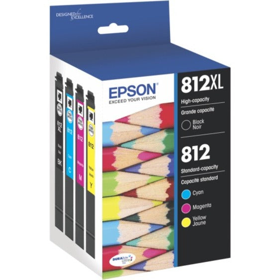 Cartouches d'encre Epson® 812XL/812 DuraBrite® à très haut rendement noir et cyan/jaune/magenta, lot de 4, T812XL-BCS T812XL-BCS