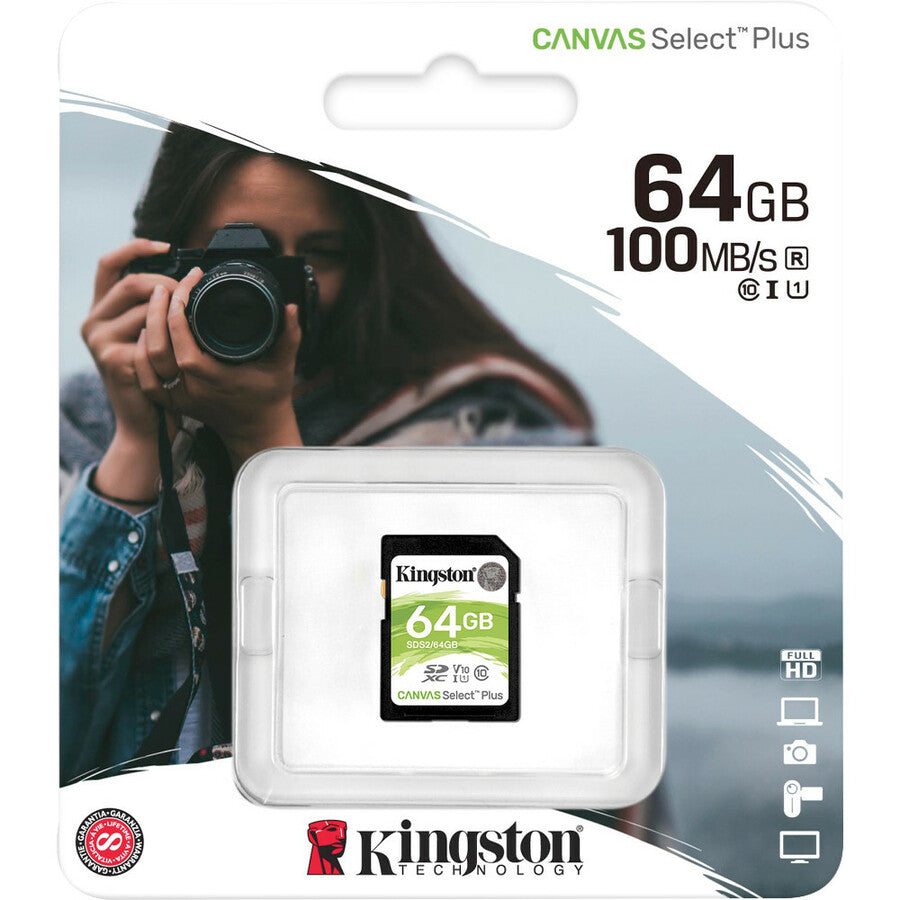 Kingston Canvas Select Plus SDS2 64 Go Classe 10/UHS-I (U1) SDXC - 1 paquet SDS2/64 Go