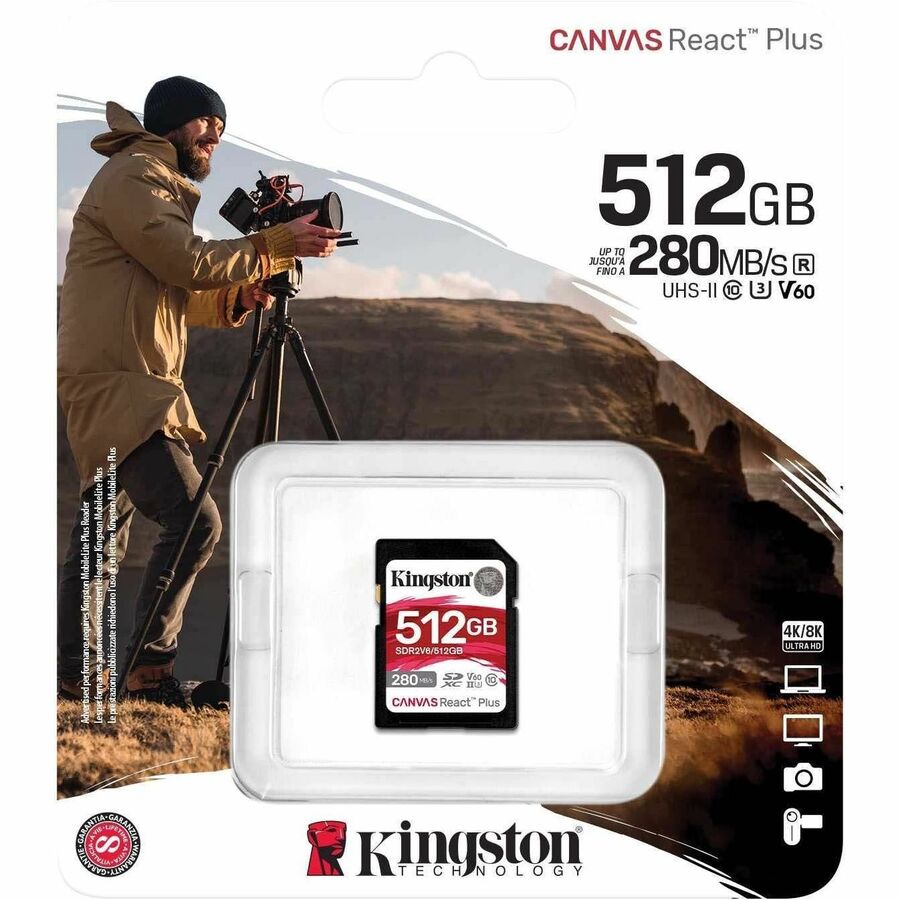 Kingston Canvas React Plus 512 Go Classe 10/UHS-II (U3) V60 SDXC SDR2V6/512 Go