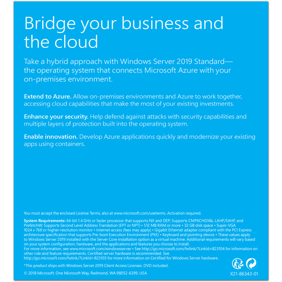 Microsoft Windows Server 2019 Standard 64 bits - Licence - 24 cœurs P73-07807