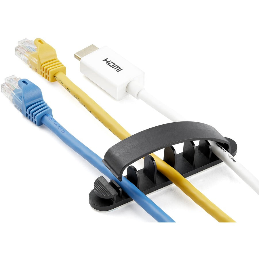 StarTech.com Lot de 100 clips de gestion de câbles - Auto-adhésifs 6 emplacements - Organiseur/pince/peigne/support de câbles USB/ordinateur de bureau en nylon réutilisable UL CDM6SCC