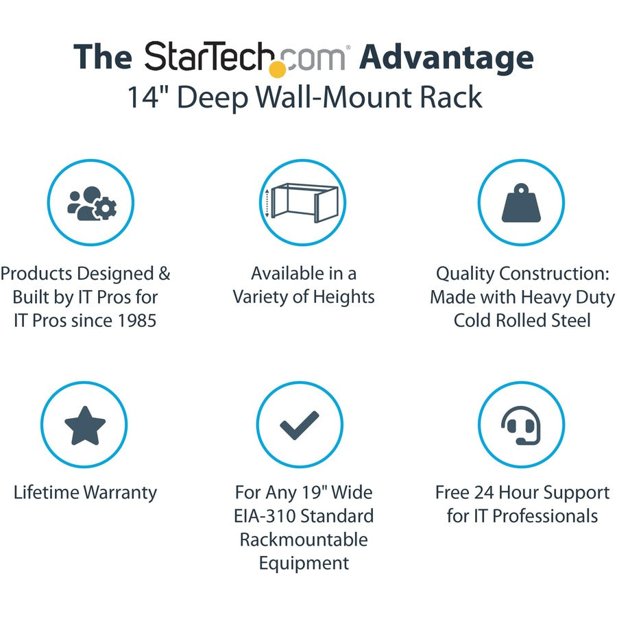 StarTech.com Rack mural 4U, 35,6 cm de profondeur, rack réseau mural 48,3 cm, support de panneau de brassage mural pour commutateur/équipement informatique WALLMOUNT4