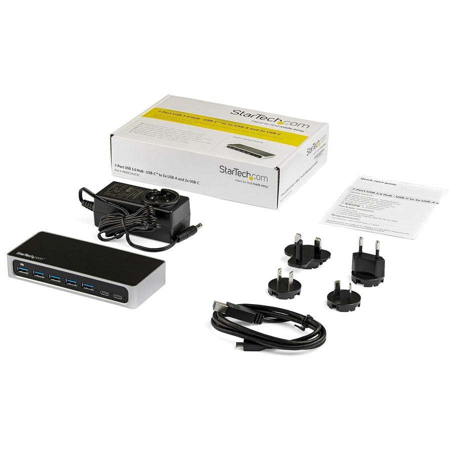StarTech.com Hub USB C 7 ports avec charge rapide - 5 x USB-A et 2 x USB-C (USB 3.0 SuperSpeed 5 Gbit/s) - Hub adaptateur USB 3.2 Gen 1 - Auto-alimenté HB30C5A2CSC