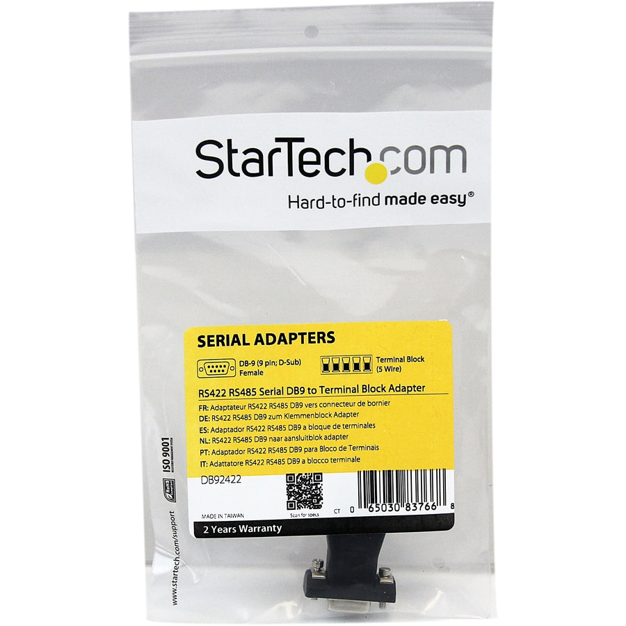 Adaptateur série DB9 vers bornier StarTech.com RS422 RS485 DB92422
