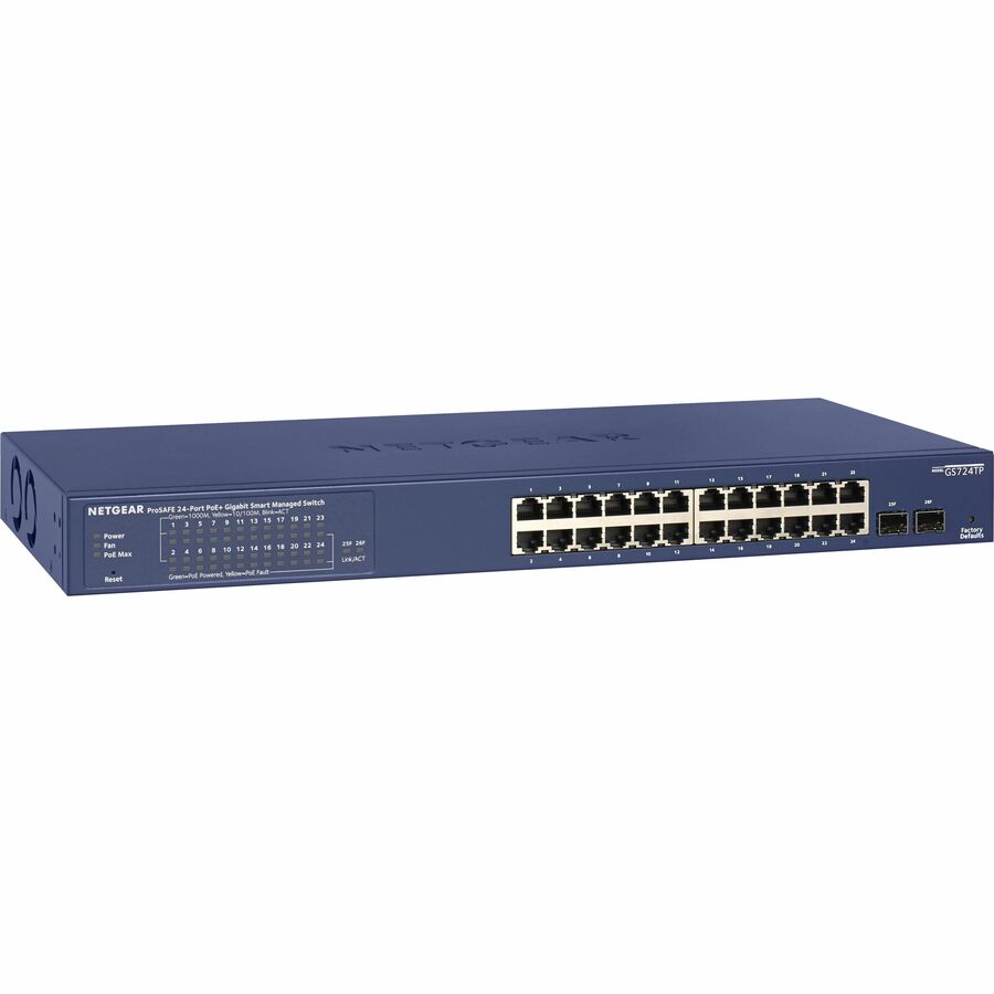 Commutateur professionnel intelligent géré PoE+ Gigabit 24 ports Netgear avec 2 ports SFP (GS724TPv2) GS724TP-200NAS