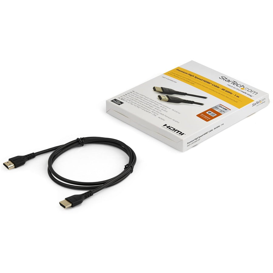 Câble HDMI 2.0 certifié de qualité supérieure StarTech.com de 1 m avec Ethernet - Câble de moniteur HDMI ultra HD robuste et durable haute vitesse UHD 4K 60 Hz HDR de 0,9 m RHDMM1MP