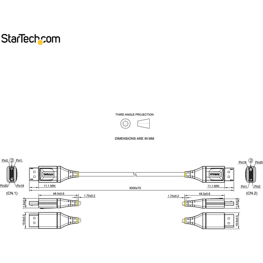 Câble DisplayPort 1.4 certifié VESA StarTech.com de 3 m, 8K 60 Hz HDR10, vidéo UHD 4K 120 Hz, cordon d'écran DP vers DP, câble DP 1.4, M/M DP14VMM3M