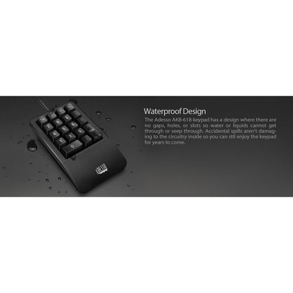 Adesso Antimicrobial Waterproof Numeric Keypad with Wrist Rest Support AKB-618UB
