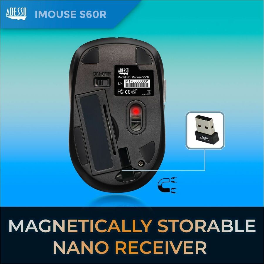 Adesso iMouse S60R - 2.4 GHz Wireless Programmable Nano Mouse IMOUSES60R