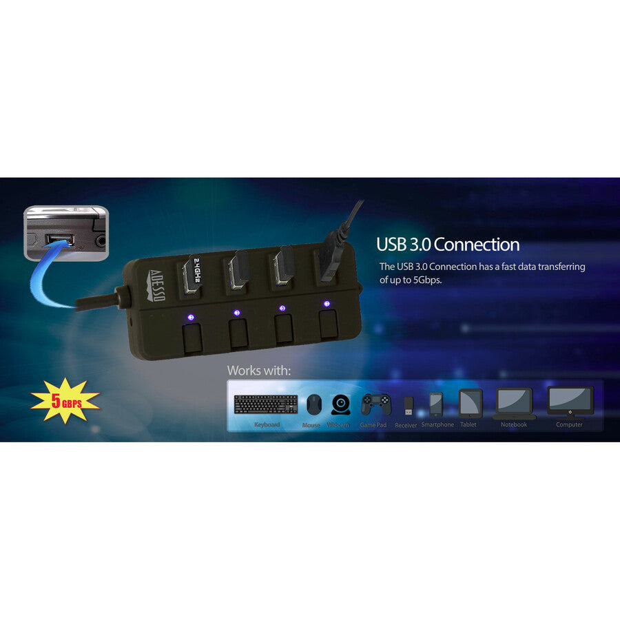 Concentrateur USB 3.0 4 ports Adesso AUH-3040