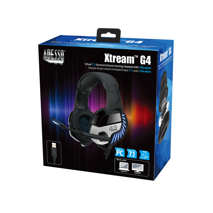 Casque de jeu avec son surround 7.1 virtuel Adesso avec vibration XTREAM G4