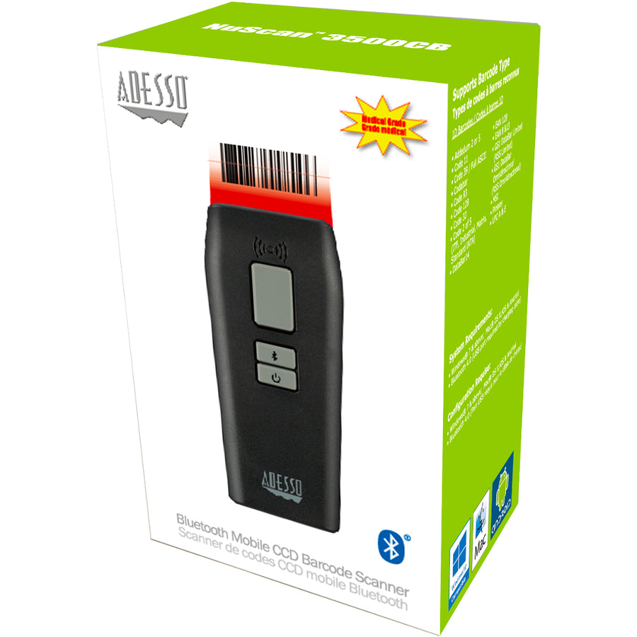 Lecteur de codes-barres CCD antimicrobien étanche et mobile Bluetooth Adesso NuScan 3500CB NUSCAN 3500CB