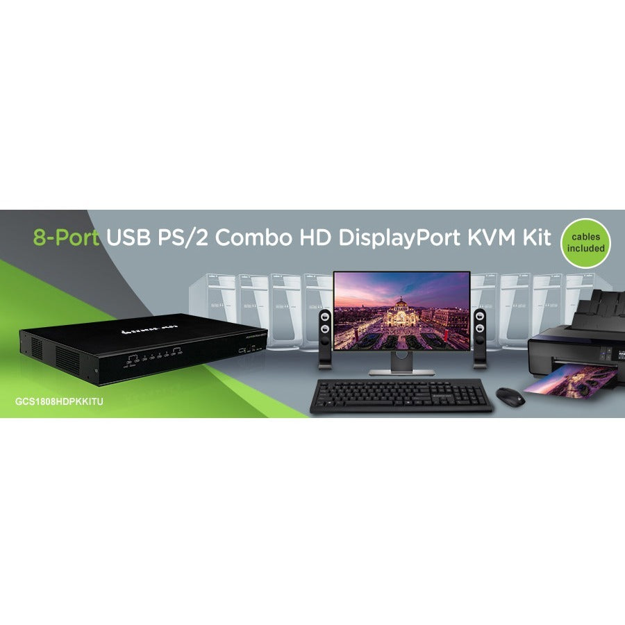 Kit KVM DisplayPort HD combiné USB PS/2 à 8 ports IOGEAR GCS1808HDPKITU