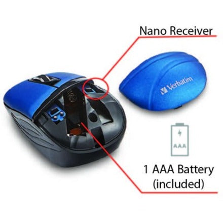 Mini-souris de voyage sans fil Verbatim, série Commuter - Bleu 70705