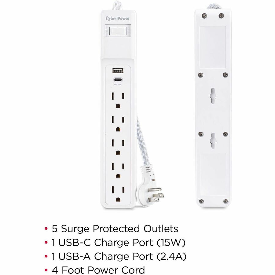 Parasurtenseur/protecteur de surtension à 5 prises CyberPower P504UC P504UC