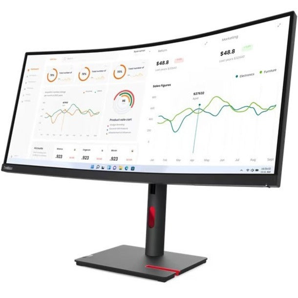 Lenovo ThinkVision T34w-30 34" Class UW-QHD Curved Screen LCD Monitor - 21:9 - Raven Black 63D4GAR1US