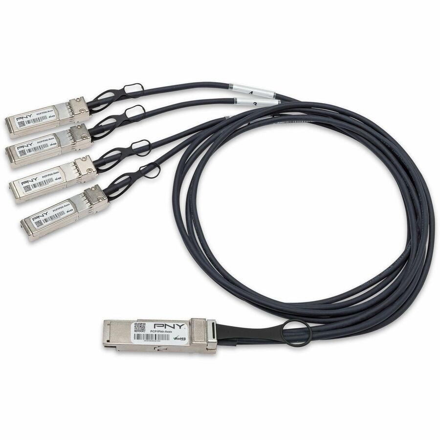Câble d'assemblage passif en cuivre PNY 100GBASE, QSFP28 vers 4X SFP28 PCP7F00-A002R30N