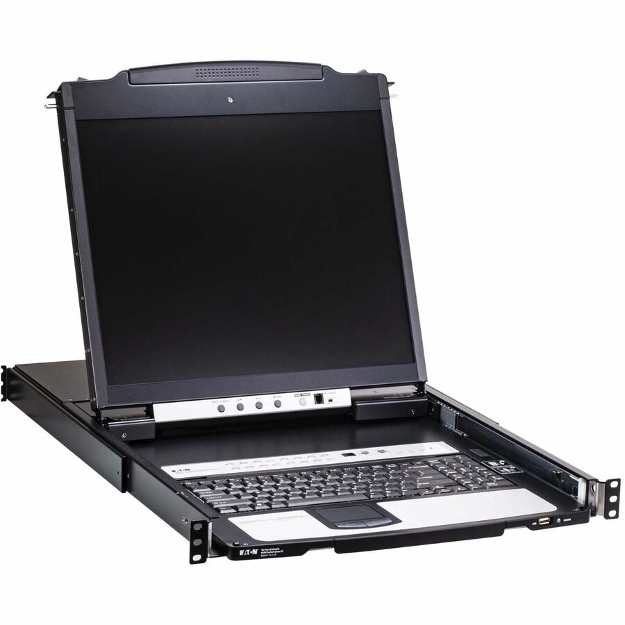 Commutateur KVM sur IP Cat5 16 ports Tripp Lite par Eaton - Écran LCD 19 pouces, 1 utilisateur distant ou 1 utilisateur local, montage en rack 1U, TAA B064C-16-1-IP