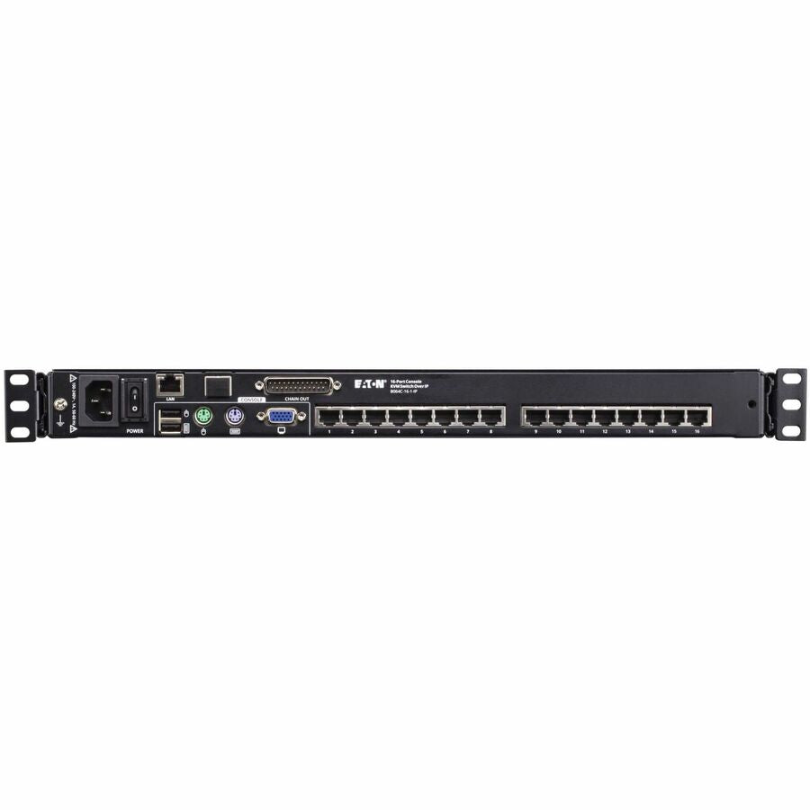 Commutateur KVM sur IP Cat5 16 ports Tripp Lite par Eaton - Écran LCD 19 pouces, 1 utilisateur distant ou 1 utilisateur local, montage en rack 1U, TAA B064C-16-1-IP