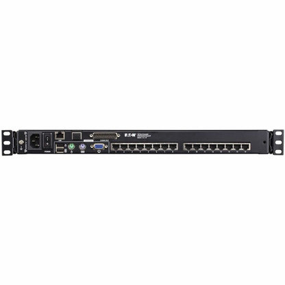 Commutateur KVM sur IP Cat5 16 ports Tripp Lite par Eaton - Écran LCD 19 pouces, 1 utilisateur distant ou 1 utilisateur local, montage en rack 1U, TAA B064C-16-1-IP