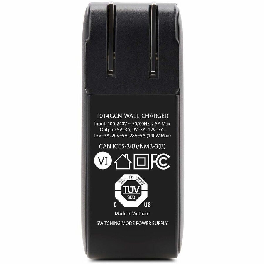 Chargeur mural USB-C 140 W StarTech.com, certifié USB-IF, adaptateur secteur de charge portable GaN PD 3.1, câble USB-C vers USB-C de 1,8 m 1014GCN-WALL-CHARGER