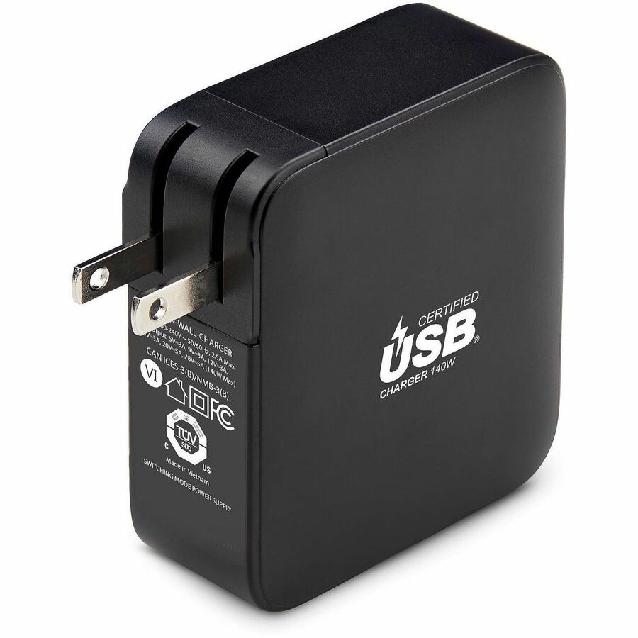 Chargeur mural USB-C 140 W StarTech.com, certifié USB-IF, adaptateur secteur de charge portable GaN PD 3.1, câble USB-C vers USB-C de 1,8 m 1014GCN-WALL-CHARGER