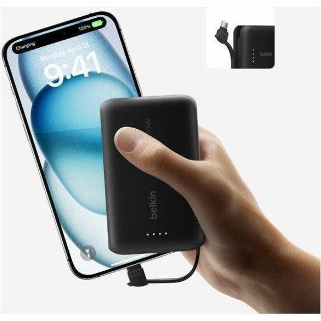 Batterie externe Belkin BoostCharge 10K avec câble intégré BPB021fqBK