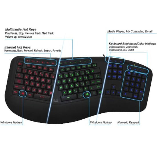 Clavier ergonomique rétroéclairé couleur Adesso AKB-150EB-FR AKB-150EB-FR