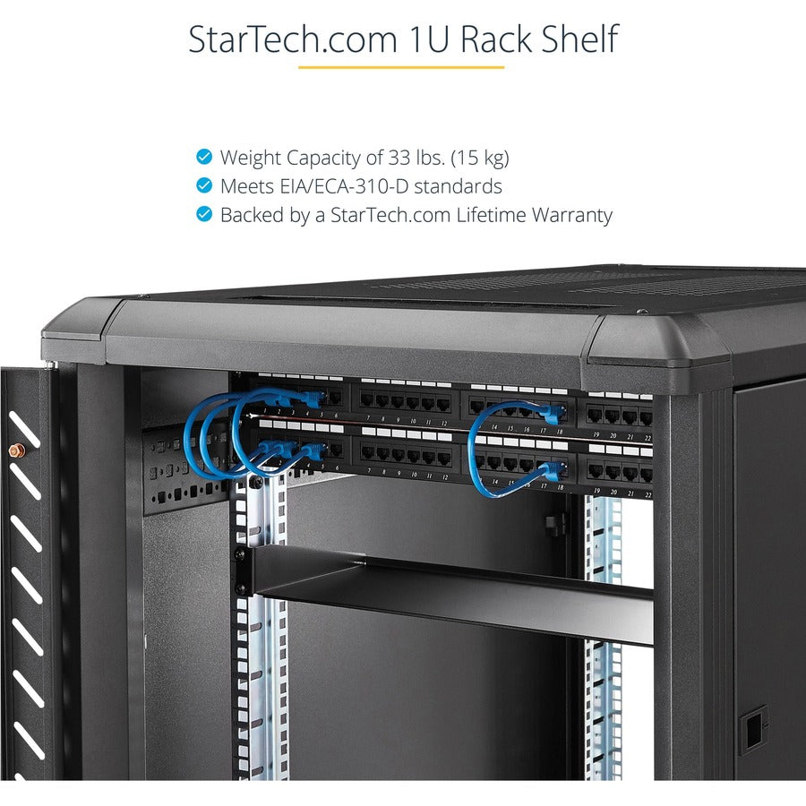 StarTech.com Étagère pour rack de serveur 1U - Plateau de montage en rack cantilever fixe de 17,8 cm de profondeur pour boîtier de données/AV/réseau de 48,3 cm avec écrous à cage, vis CABSHELF1U