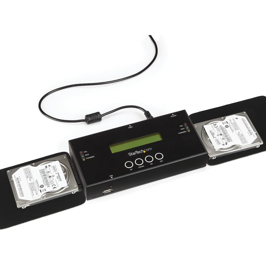 StarTech.com Duplicateur et effaceur de disque dur autonome 1:1, cloneur/copieur de disque dur/SSD SAS/SATA et effaceur/désinfecteur/nettoyeur de disque, sans outil SATSASDUPE11
