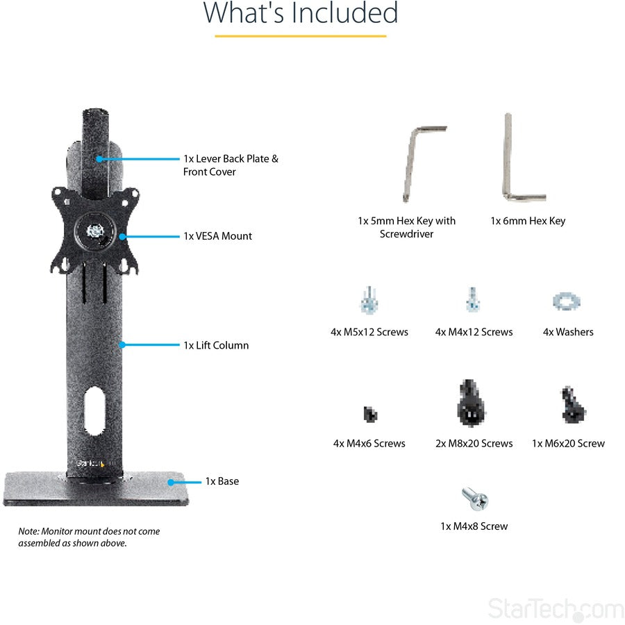 StarTech.com Support d'écran simple autoportant, support de bureau ergonomique réglable en hauteur, pour écrans à montage VESA jusqu'à 32 pouces (15 lb) FPPNEUSTND