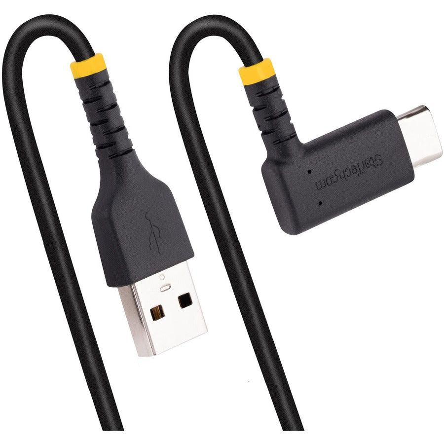 StarTech.com Câble de charge USB A vers C à angle droit de 15 cm, câble USB-C à charge rapide très résistant, fibre aramide durable et robuste, 3 A R2ACR-15C-USB-CABLE