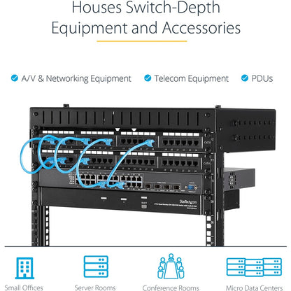 StarTech.com Rack réseau mural robuste à 2 montants 21U, rack serveur à cadre ouvert de 19 pouces avec profondeur réglable, rack de données pour équipement informatique ~ RACK-21U-20-WALL-OA