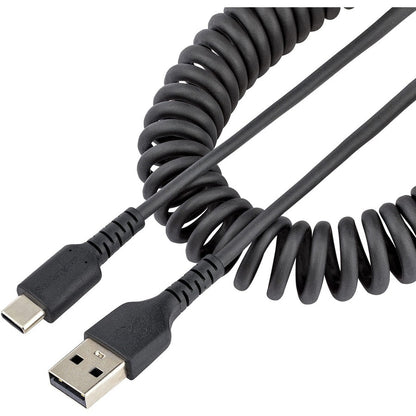 StarTech.com Câble de charge USB A vers C de 50 cm (20 po), câble USB 2.0 A vers Type-C spiralé robuste, câble USB-C de charge et de synchronisation rapide et durable, noir R2ACC-50C-USB-CABLE