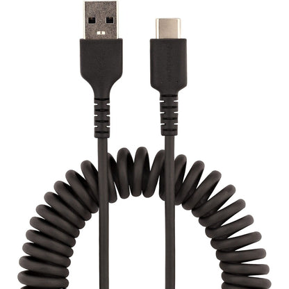 StarTech.com Câble de charge USB A vers C de 50 cm (20 po), câble USB 2.0 A vers Type-C spiralé robuste, câble USB-C de charge et de synchronisation rapide et durable, noir R2ACC-50C-USB-CABLE