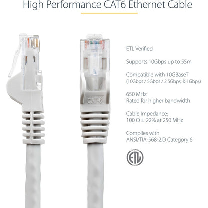 Câble Ethernet CAT6 StarTech.com de 30,5 m - Gigabit sans accroc - 100 W PoE UTP 650 MHz - Cordon de raccordement de catégorie 6 - Câblage certifié UL/TIA N6PATCH100GR