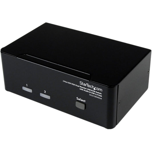 StarTech.com Commutateur KVM double écran DVI VGA 2 ports USB avec audio et hub USB 2.0 SV231DDVDUA
