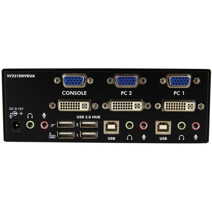 StarTech.com Commutateur KVM double écran DVI VGA 2 ports USB avec audio et hub USB 2.0 SV231DDVDUA
