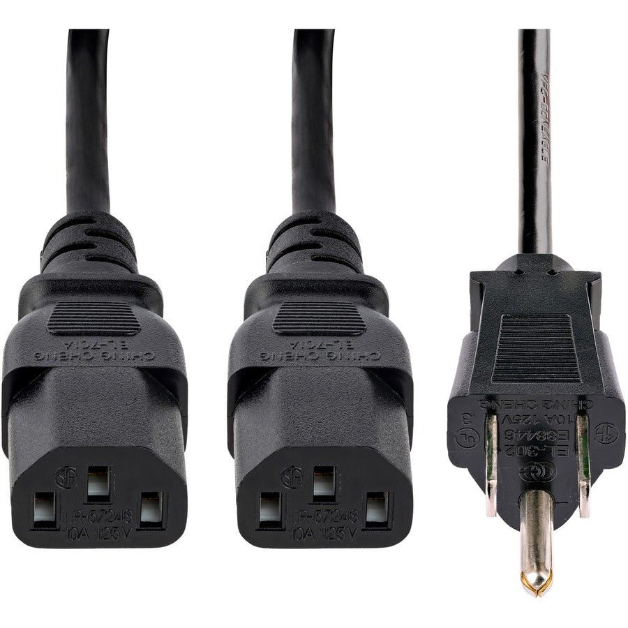 StarTech.com Câble d'alimentation en Y pour ordinateur de 3 m (10 pi), NEMA 5-15P vers C13, 10 A 125 V, 18 AWG, noir Cordon d'alimentation de rechange pour PC, câble d'alimentation pour téléviseur/moniteur PXT101Y10