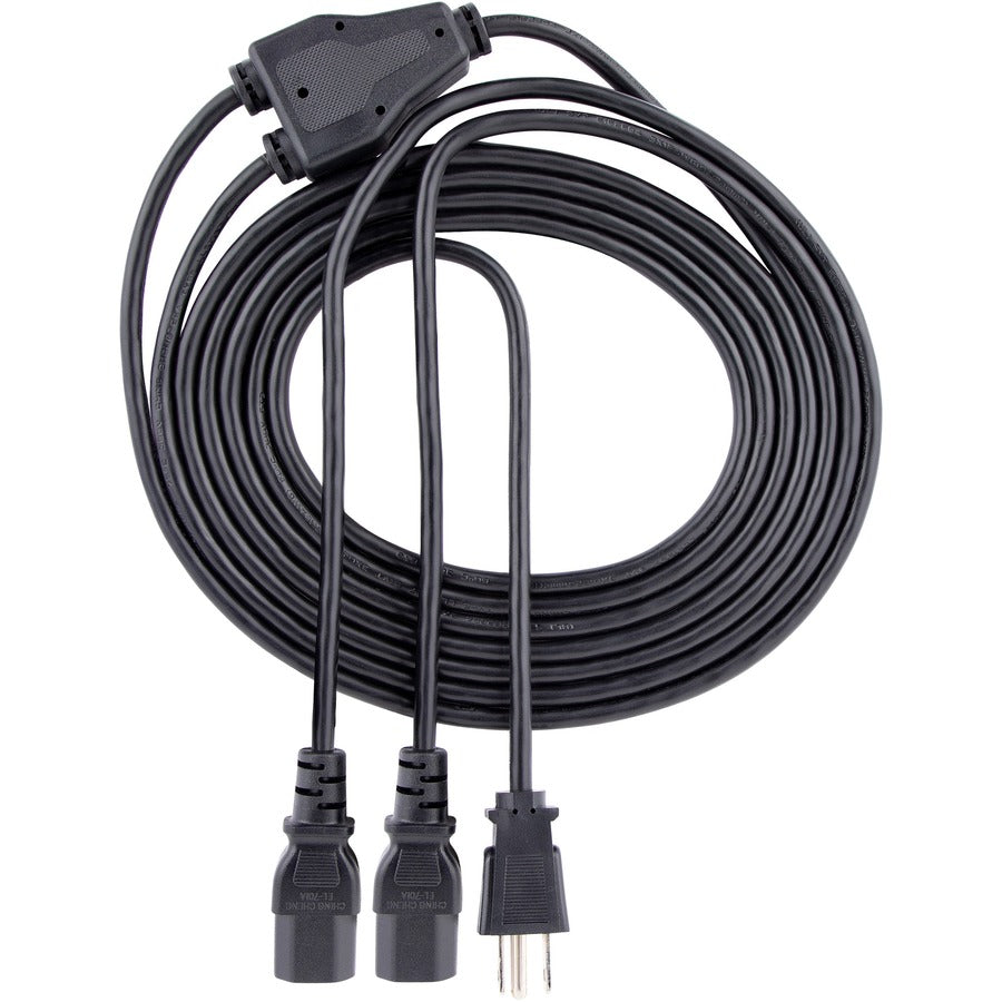StarTech.com Câble d'alimentation en Y pour ordinateur de 3 m (10 pi), NEMA 5-15P vers C13, 10 A 125 V, 18 AWG, noir Cordon d'alimentation de rechange pour PC, câble d'alimentation pour téléviseur/moniteur PXT101Y10